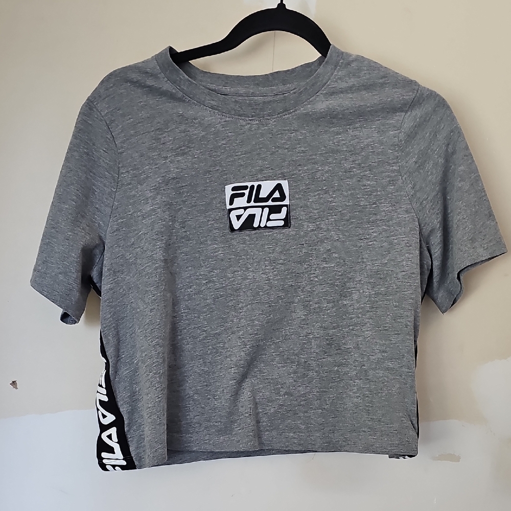 Fila Gray Short Sleeve Tee with Logo and Stripe